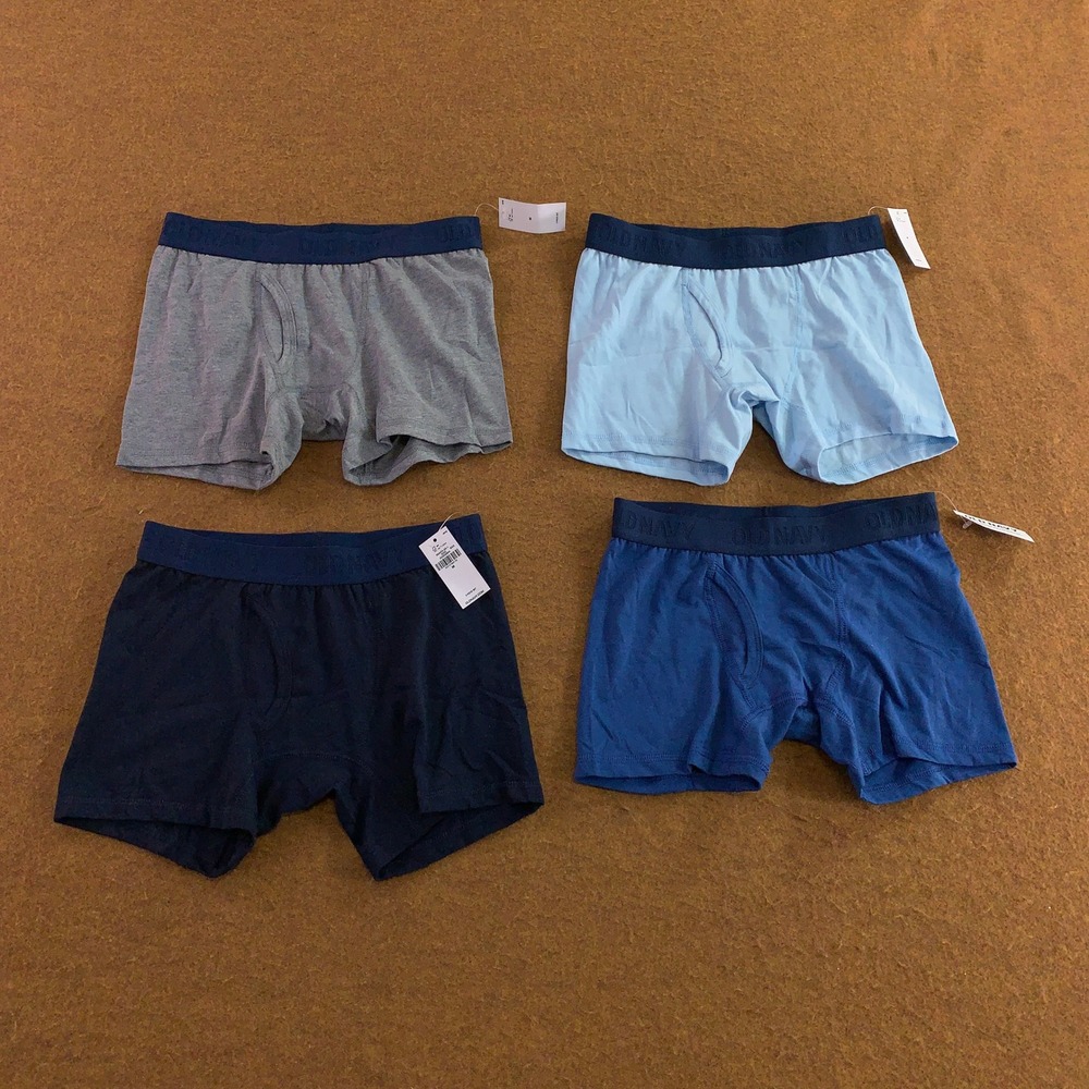 Old Navy Boys Medium Blue Gray 4 Pack Cotton Blend Boxer Briefs Underwear NWT
